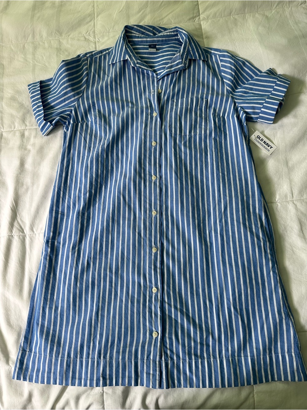 Old Navy Blue and White Vertical Stripe Shirt Dress